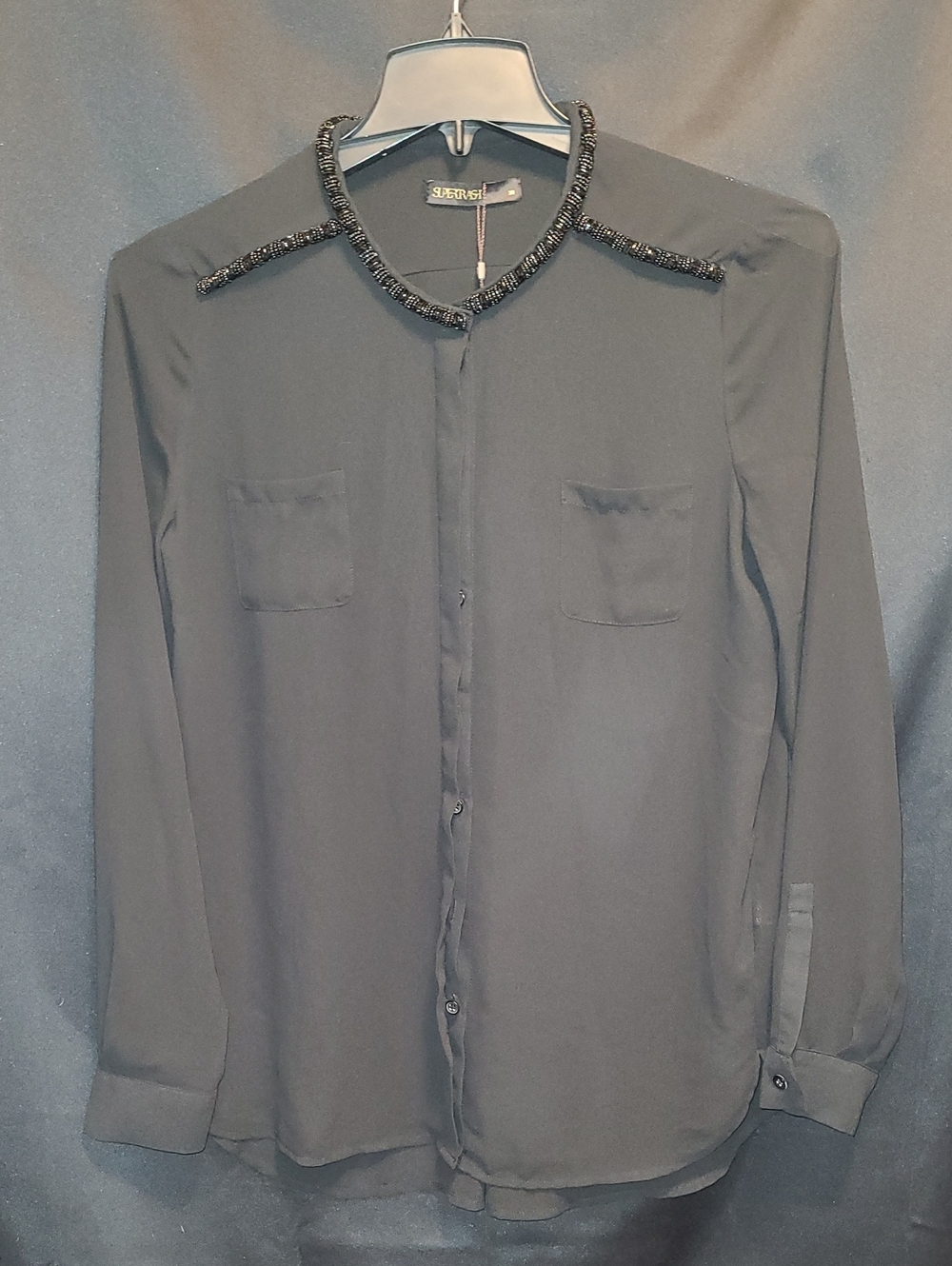 SUPERTRASH Beaded Collar Black Ladies Blouse